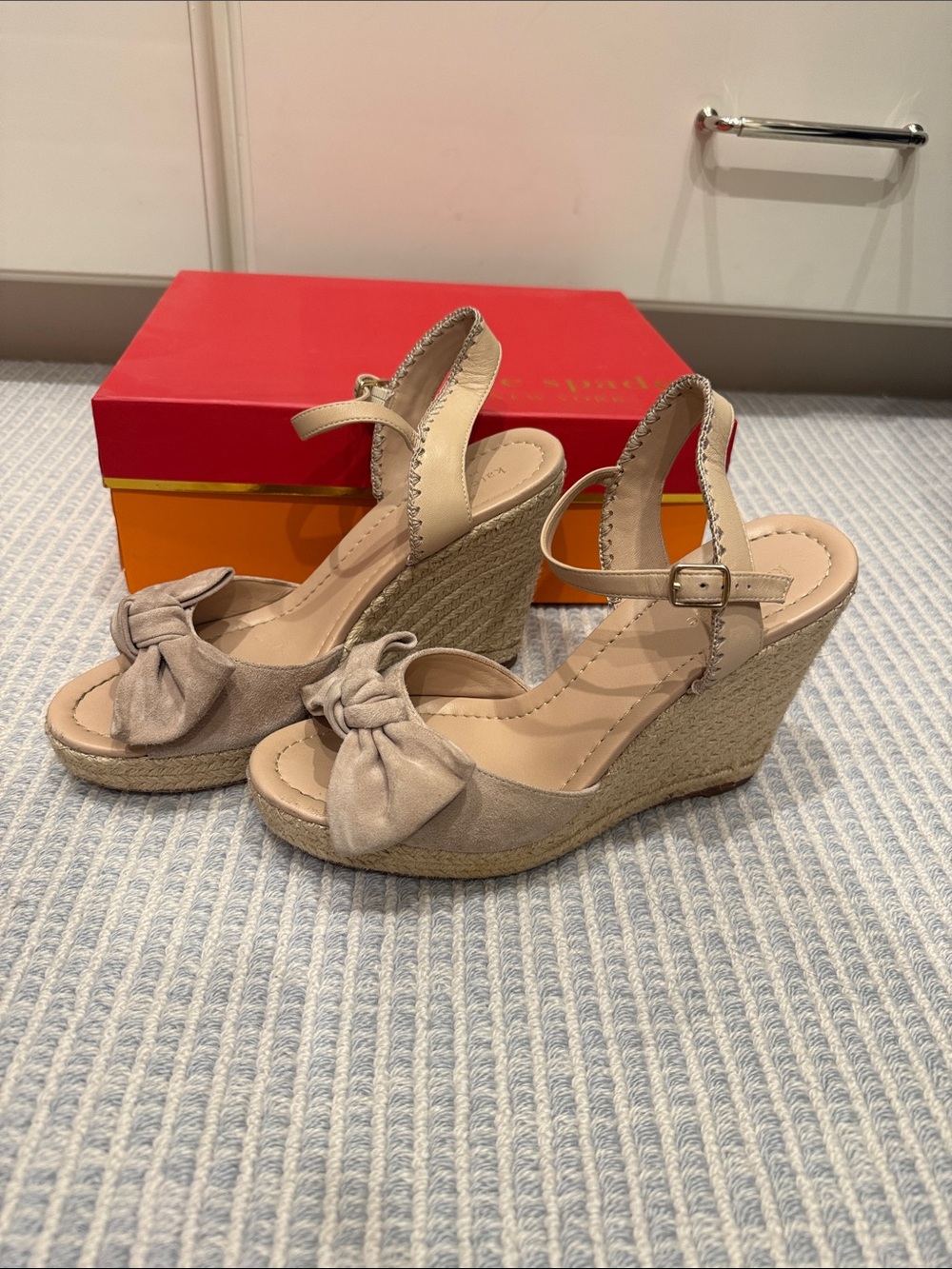 kate spade Neutral Beige Knot Espadrille Wedge Sandals